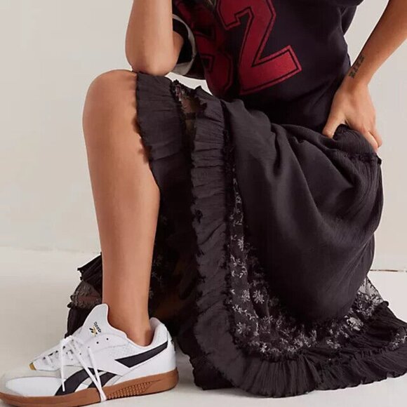 Free People Ashlyn Maxi Skirt Mid-Rise Tiered Ruffle New